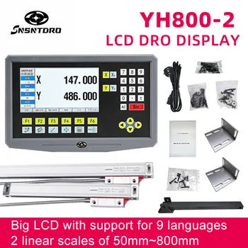YH800-2 2-Осевой ЖК-дисплей DRO с Цифровым Отсчетом Показаний на 9 Языках AC90-260V и 2 Штуки 50-800 мм Линейной шкалы Энкодера, Решетчатая Линейка