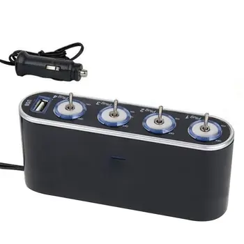 Автомобильное зарядное устройство 12V с 4-полосным разъемом для автомобильного прикуривателя, разветвитель гнезд с USB-портами, штекерный адаптер