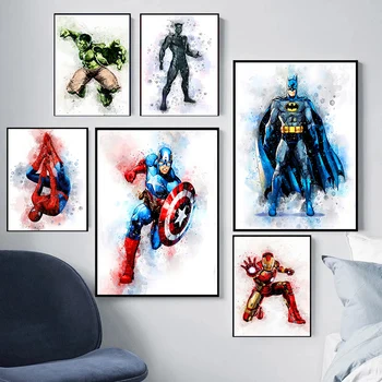 Акварельные плакаты и принты супергероев Marvel, картины на холсте, настенные рисунки для гостиной, украшения дома, подарок мальчику.