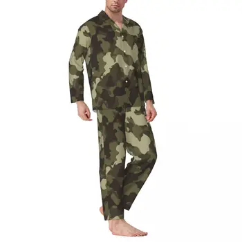 Армейская камуфляжная пижама, мужская Крутая камуфляжная мягкая пижама для сна, осень, 2 предмета, пижамные комплекты в стиле ретро оверсайз с графическим рисунком