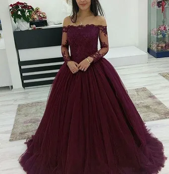 Бальное платье, Кружевные Вечерние платья, Длинные рукава, сексуальный Вырез Бато, Вечернее платье принцессы в турецком стиле на шнуровке