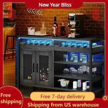 Барный шкаф с розеткой и светодиодной подсветкой для хранения спиртных напитков и бокалов, промышленный кофейный барный шкаф, домашний бар