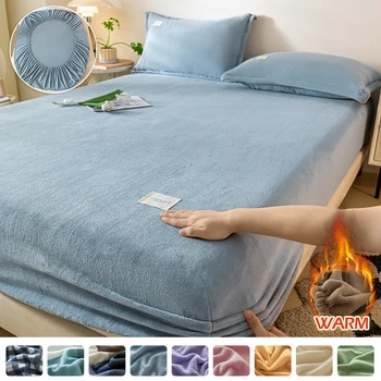 Бархатный наматрасник, нордические мягкие простыни на резинке, зимнее теплое плюшевое покрывало, постельное белье для двуспальной кровати.
