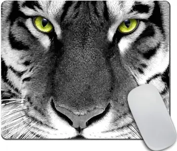 Белый Тигр с Зелеными Глазами Наблюдает За Вами, Коврик Для Мыши, Милый Коврик Для Мыши, Моющиеся Нескользящие Резиновые Коврики Для Мыши 9,5x7,9 Дюймов для Ноутбука
