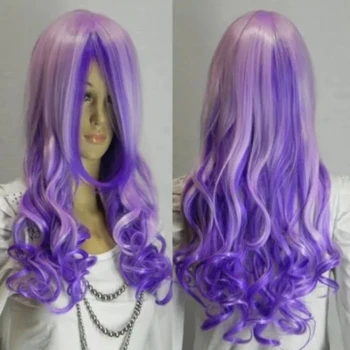 бесплатная доставка Новый красивый косплей длинные смешанные фиолетовые вьющиеся волосы для женщин Рождество Хэллоуин косплей костюмированная вечеринка парики