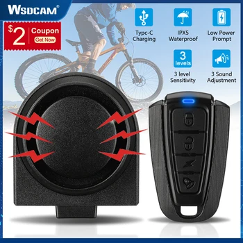 Беспроводная велосипедная сигнализация Wsdcam, водонепроницаемая велосипедная вибрационная сигнализация, USB-зарядка, пульт дистанционного управления, противоугонная сигнализация, защита безопасности.