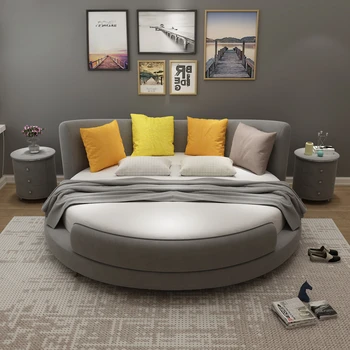 Большая круглая двуспальная кровать из современной минималистичной ткани для пары в спальне принцессы 1,8 м 2,2 м свадебная кровать