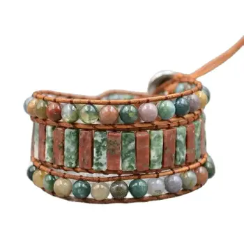 Браслеты JoursNeige в стиле бохо, цвет Натуральный камень, кожаный браслет-манжета, Винтажное ручное плетение, 3 слоя, браслеты, популярные ювелирные изделия