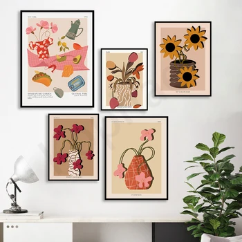 Букет маков, Тюльпаны, Подсолнухи, Сад Шекспира, Абстрактный Цветочный плакат с декором кухни