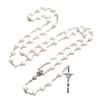 Бусины в форме сердца, ожерелья-четки, христианское распятие, ожерелья с подвесками, религиозные украшения, женские подарки для девочек