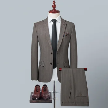 Бутик 2023 (блейзер + брюки) Мужская мода в деловом стиле, простая ткань Herr Weave, повседневная профессиональная одежда, микроэластичный комплект, 2 комплекта