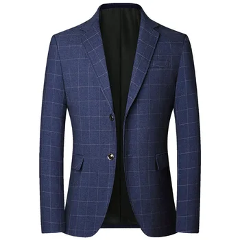 Весенний мужской деловой повседневный приталенный пиджак 2023, высококачественное клетчатое пальто, мужские свадебные костюмы, мужские куртки-блейзеры, размер 4XL