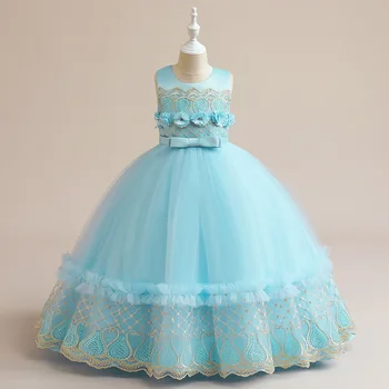 Вечерние платья для девочек 120-170 см, детское бальное платье с вышивкой, свадебное платье, пианино на День рождения, Детский костюм для Рождественских праздников