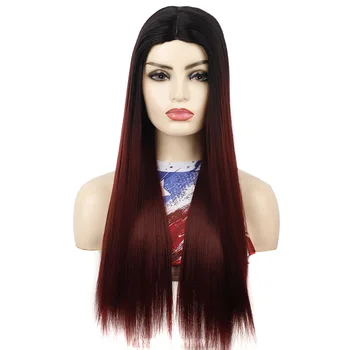 Винно-красные синтетические парики с челкой для женщин, Парик из натуральных прямых волос, для косплея, для вечеринки, Термостойкий