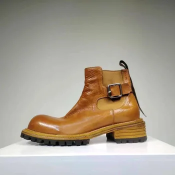 Винтажные мужские ботинки Goodyear из натуральной кожи с прорезями на толстой подошве, сапоги для стирки из конской кожи
