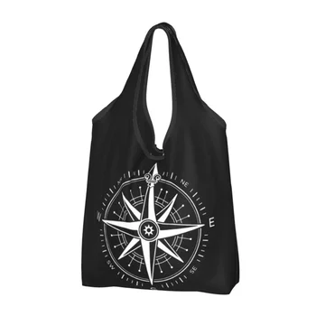 Винтажный морской компас Сумка для покупок продуктов Женская сумка на заказ Captain Anchor Boat Сумки для покупателей через плечо Сумка большой емкости