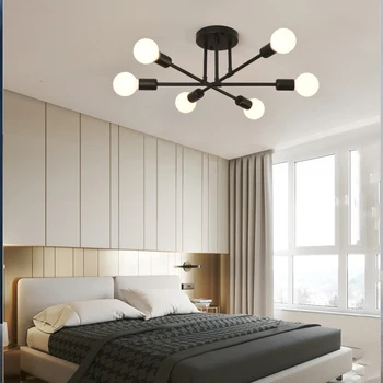 Винтажный потолочный светильник Подвесной светильник С несколькими цоколями E27, 6 головок, черный / белый / Золотой Для гостиной, современный простой светодиодный потолок