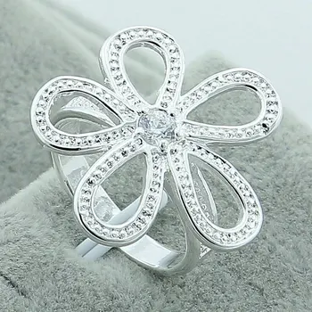 Высококачественные серебряные кольца 925 пробы, модные элегантные лепестки, цветочные кольца, обручальные кольца, ювелирные аксессуары серебряного цвета.