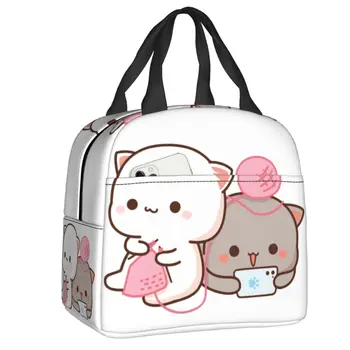 Вязаные изолированные сумки для ланча в стиле персика и кота Моти Гома для школы, офиса, портативного холодильника, тепловой коробки для Бенто Для женщин и детей