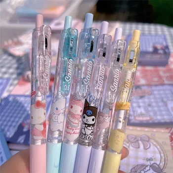 Гелевая Ручка Sanrio 12/24шт Kawaii Hello Kitty Strawberry Cinnamoroll Kuromi Melody Студенческие Канцелярские Ручки 0,5 Черная Экзаменационная Ручка