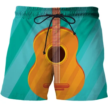 Гитара Музыкальный инструмент, шорты с 3D-принтом, мужские Женские уличные повседневные короткие брюки Оверсайз, Летние Крутые мужские пляжные шорты для плавания