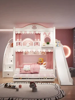 Двухъярусная кровать для девочек двухъярусная кровать high box castle princess bed розовая двухъярусная кровать детская кровать small apartment type 1.2 high and low