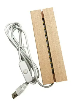 Деревянное основание светодиодной лампы, USB-кабель, переключатель, ночник, 3D Светодиодная подставка для ночника, Длинное акриловое Основание для деревянной лампы, сделанное своими руками.