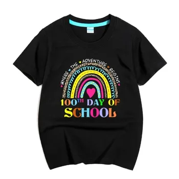 Детская повседневная рубашка из чистого хлопка с короткими рукавами, футболка для веселых каникул для мальчиков и девочек, 100 дней учебы, детский топ, футболка