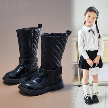 Детские модные ботинки, Обувь для мальчиков, Осенне-зимние кожаные детские Зимние ботинки Для девочек, Теплые зимние ботинки, Детская Плюшевая обувь