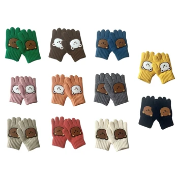Детские теплые перчатки с мультяшным дизайном, зимние перчатки с пятью пальцами, варежки на все пальцы, сохраняющие тепло для активного отдыха