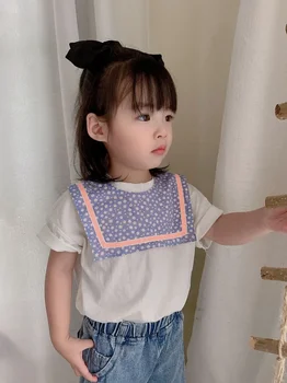 Детский квадратный хлопчатобумажный нагрудник от 1 до 3 лет для маленьких девочек, полотенце от слюны, Instagram, модный квадратный нагрудник с поддельным воротником