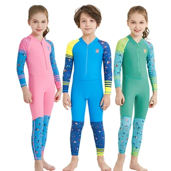 Детский купальник для всего тела, цельный защитный гидрокостюм с длинным рукавом для девочек и мальчиков