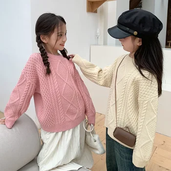 Детский мягкий свитер из вощеного жареного теста для девочек, хлопковый кашемировый вязаный топ в корейском нежном ленивом стиле