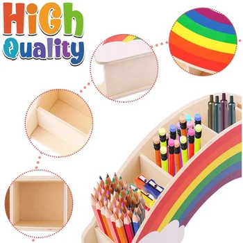 Детский настольный органайзер Школьные принадлежности - Rainbow Cloud Деревянный держатель для карандашей Настольные принадлежности для кистей для макияжа и карандашей