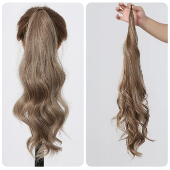 Длинные Волнистые синтетические Гибкие волосы, завязанные в хвост, светло-коричневые волосы для наращивания в хвост, Накладные шиньоны для ежедневного использования женщинами