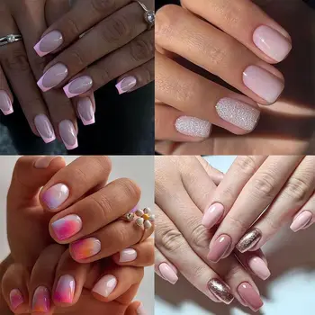 Длинные Квадратные накладные ногти, Новые французские накладные ногти с полным покрытием, Розовый край, съемные типсы для ногтей, Женщины, девушки