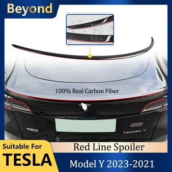 Для Tesla Model Y Задний Спойлер Багажника из 100% Настоящего Углеродного Волокна Красная Линия Для Tesla Model Y 2021-2022 Крылья 2023 Автоаксессуары