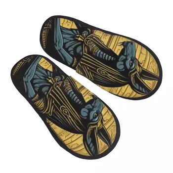 Домашние тапочки Египетского Бога Анубиса, Пушистые тапочки, Зимняя Домашняя обувь, домашние тапочки на плоской подошве с закрытым носком, вьетнамки