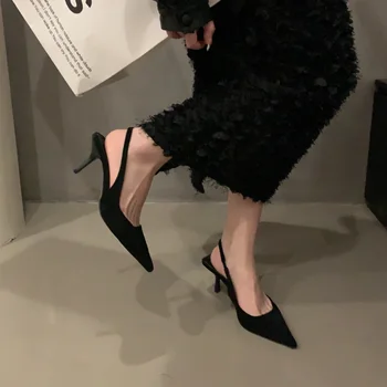 Женская обувь 2023, Модные женские Босоножки на высоком каблуке без застежки, Летние Однотонные женские Босоножки для офиса и карьеры, Пикантные женские Босоножки на каблуке с острым носком