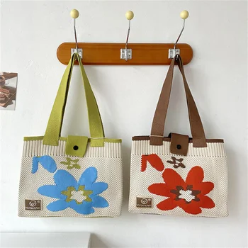 Женская сумка-тоут с цветочным узором, дизайнерская сумка контрастного цвета, женская повседневная тканевая сумка для покупок, школьная сумка через плечо
