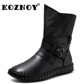 Женские ботинки Koznoy 3 см, мокасины из натуральной кожи на МОЛНИИ, осень-весна-зима, плюшевые пинетки на теплом меху, обувь на плоской подошве большого размера