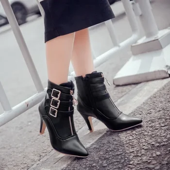 Женские ботинки Женская обувь с острым носком на осень зиму Пикантные ботильоны на высоком каблуке Черные Красные белые Zapatos