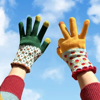 Женские зимние перчатки с сенсорным экраном, утепленные теплые эластичные трикотажные перчатки из искусственной шерсти, лыжные перчатки для катания на открытом воздухе на полных пальцах