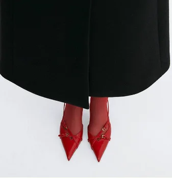 Женские красные сандалии с острым носком и ремешками, мюли на высоком каблуке, гладкая кожа, Стильная женская сексуальная летняя повседневная обувь для офиса