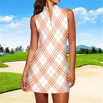 Женское Летнее Теннисное Платье Golf Dress Дышащее Быстросохнущее Влагоотводящее Платье Без Рукавов С Теннисным Принтом Tennis Golf