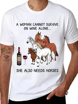 Забавные женские Лошади и вино Классическая футболка Мужская Летняя уличная одежда с коротким рукавом Футболки Топы Свободная футболка оверсайз