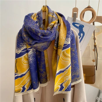 Зимний женский шарф Роскошного дизайна, двусторонний кашемировый шарф на ощупь, теплый шарф-шаль