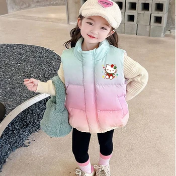 Зимний жилет из аниме Sanrio Kawaii Hello Kitty Cinnamoroll, куртка с милым рисунком My Melody Kuromi, теплая одежда, Милые детские игрушки