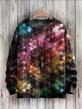 Зимний Повседневный вязаный пуловер Унисекс, свитер с радужным винтажным рисунком граффити, вязаные свитера с 3D-принтом, KMY35