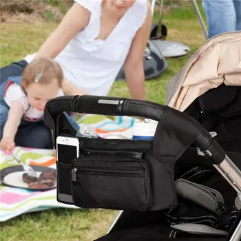 Зонт-органайзер для колясок, Многофункциональная сумка-органайзер для детских колясок с изолированным держателем для бутылочки для кормления, Съемная молния